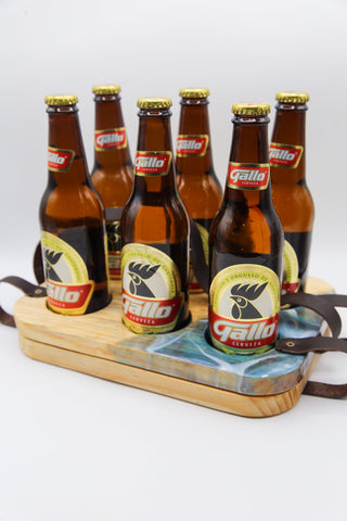 Porta six pack de madera con Resina