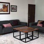 Mesa de sala 3 piezas con rio de resina transparente